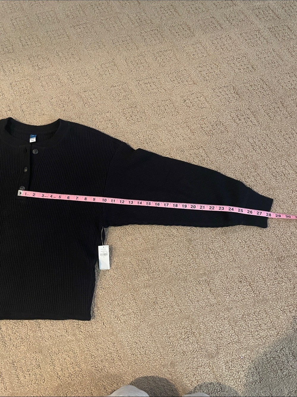 Old Navy Black Waffle Knit Henley Crew Sweater - Picture 4 of 6